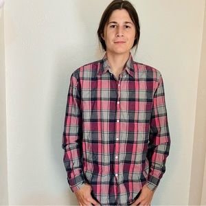 J. Crew pinkish-red, blue, gray flannel